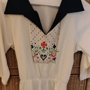 Charming Cream Shirt with Embroidered Details Tie  front Vintage